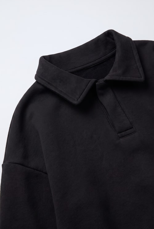 Çocuk Polo Yaka Siyah Nakış Detaylı Sweatshirt