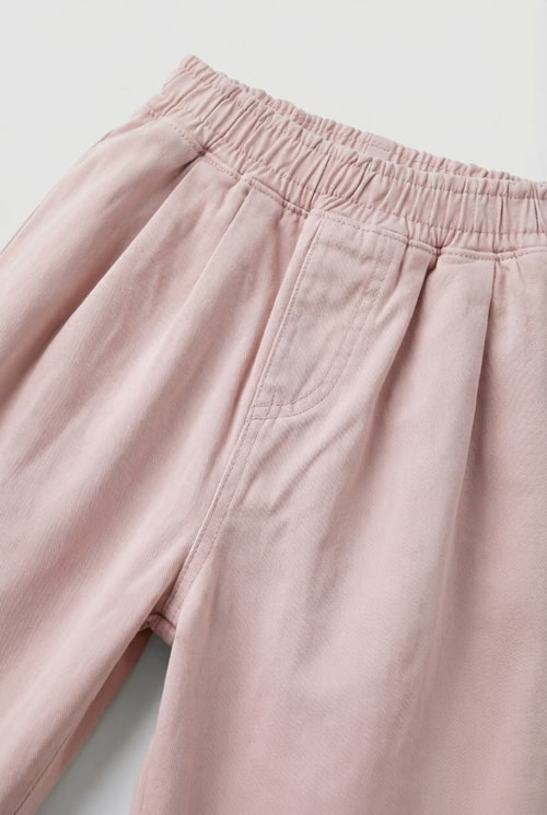 Kız Çocuk Pamuklu Pembe Lastikli Bel Geniş Paça Pantolon