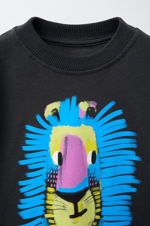 Erkek Çocuk Pamuklu Antrasit Aslan Baskılı T-Shirt ve Çizgili Eşofman Takım