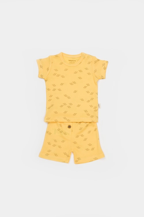 Unisex Bebek Pamuklu  Mini Fil Desenli T-shirt ve Şort Takım