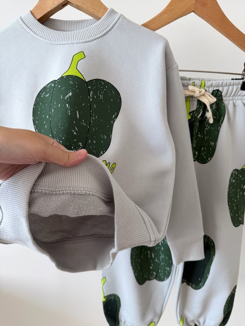 Çocuk Baskılı Gri Sweatshirt ve Eşofman Altı Takımı