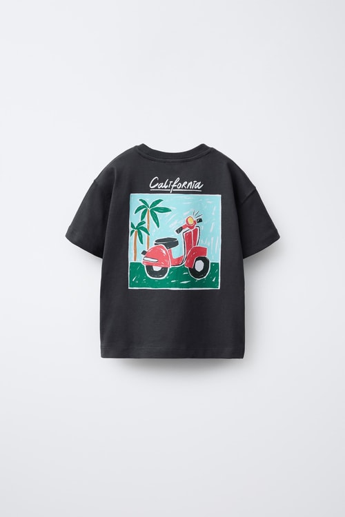 Erkek Çocuk Pamuklu Siyah California Baskılı T-Shirt ve Çizgili Şort Takım