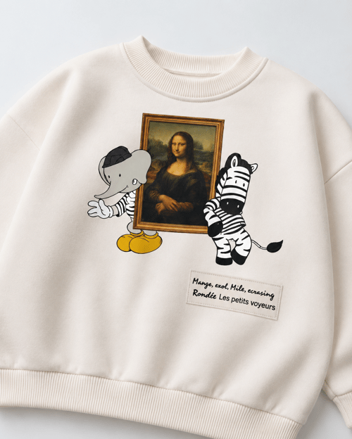 Çocuk Magu ve Milo Desenli Ekru Sweatshirt ve Eşofman Altı Takımı