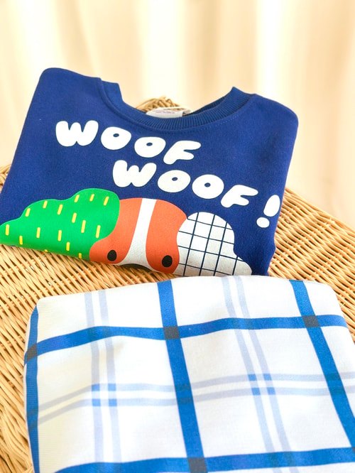 Çocuk Pamuklu Köpek Baskılı Mavi Sweatshirt ve Eşofman Takımı