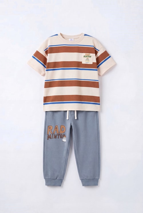 Erkek Çocuk Çizgili T-Shirt Jogger Pantolon Takım