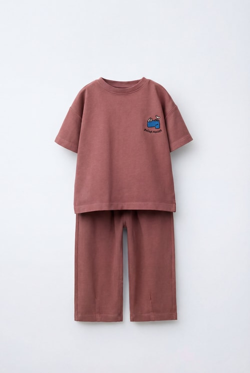 Unisex Çocuk Pamuklu Nakış Detaylı Tişört Eşofman Takım
