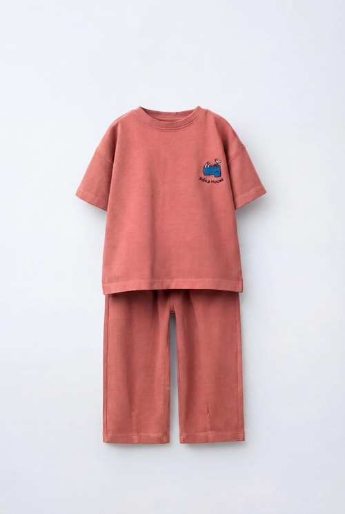 Unisex Çocuk Pamuklu Nakış Detaylı Tişört Eşofman Takım
