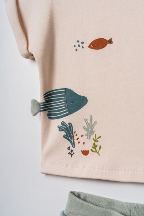 Bebek Organik Pamuklu Balık Desenli T-shirt Şort Takım