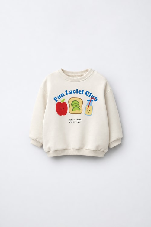 Çocuk Pamuklu Baskılı Ekru Sweatshirt