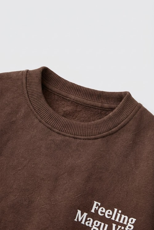Çocuk Pamuklu Minimal Yazı Baskılı Kahverengi Sweatshirt