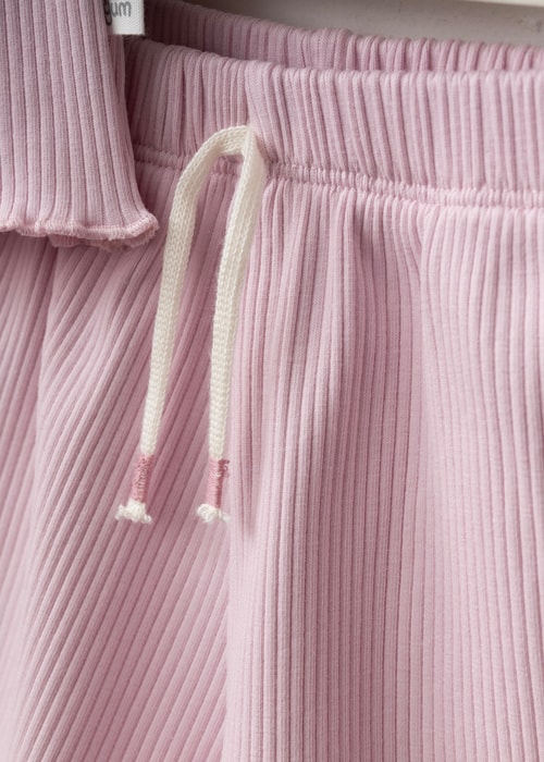 Kız Çocuk Pamuklu Pembe Deniz Yıldızı Nakışlı Crop Şort Takım - Ribana Kumaş