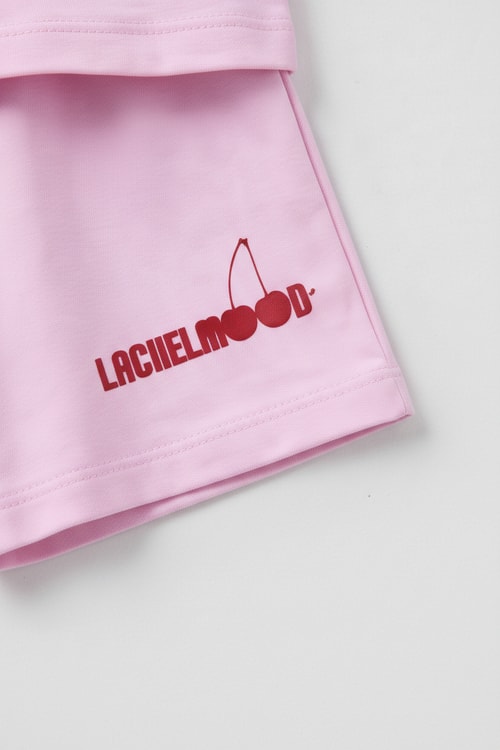 Kız Çocuk Pamuklu Pembe Kiraz Baskılı T-Shirt Şort Takım