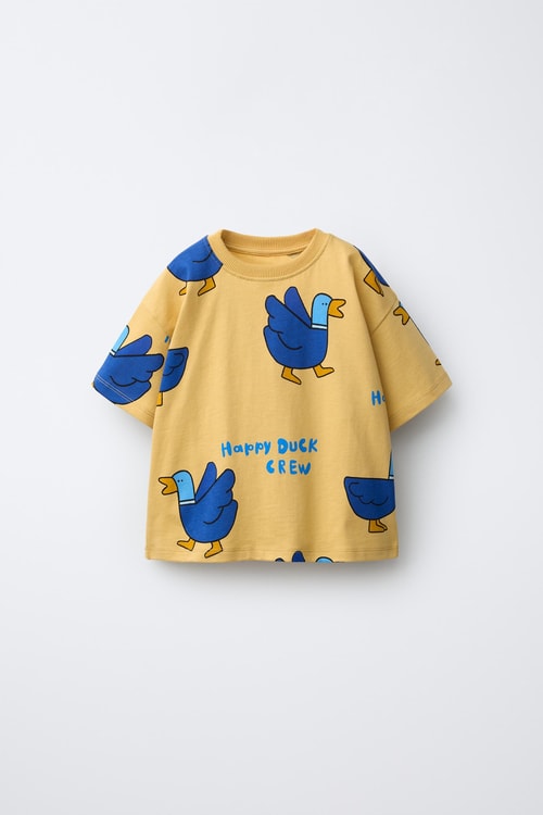 Erkek Çocuk Pamuklu Bej Ördek Desenli T-Shirt Takım - Lacivert Eşofman 2li Set