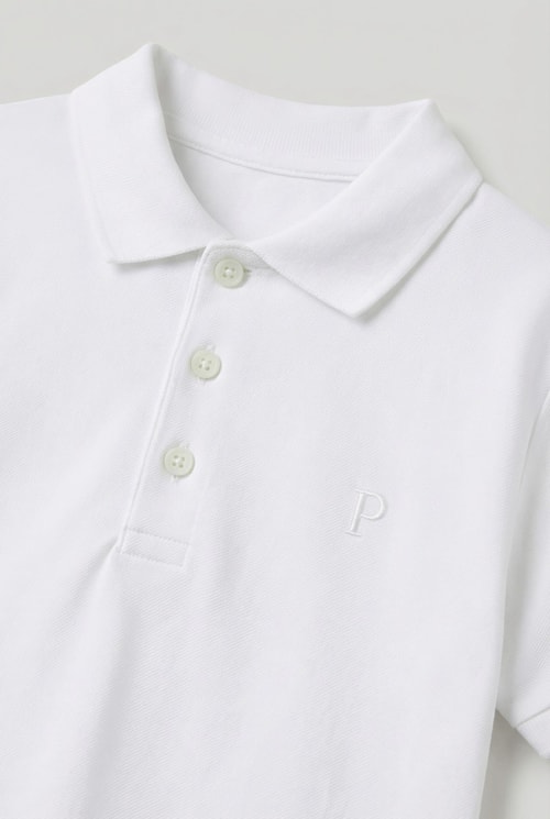 Unisex Çocuk Pamuklu Beyaz Polo Yaka Tişört - Düğme Detaylı