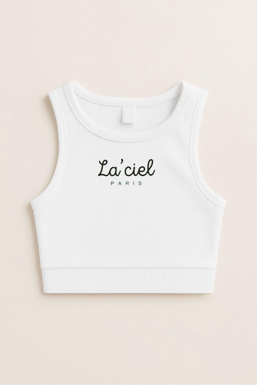 Kız Çocuk Pamuklu Laciel Yazılı Ribana Atlet Crop Top - Yazlık Basic Tasarım