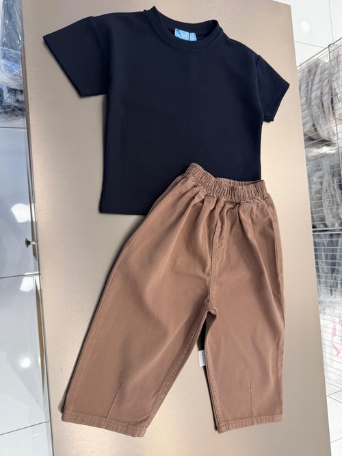Çocuk Kahverengi Oversize Lastikli Bel Pantolon