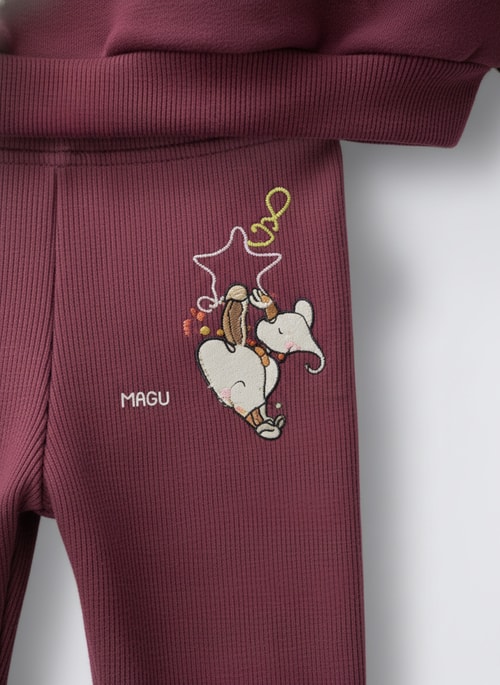 Kız Çocuk Pamuklu Bordo Kalpli Magu Baskılı Sweatshirt Eşofman Takım