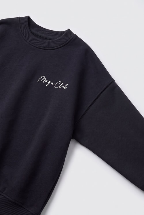 Çocuk Siyah Basic Sweatshirt ve Eşofman Altı Takımı