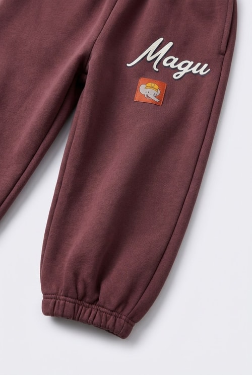 Çocuk Pamuklu Magu Baskılı Kahverengi Sweatshirt ve Eşofman Altı Takımı