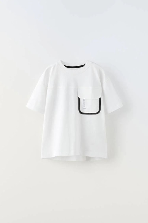 Erkek Çocuk Pamuklu Cep Detaylı Beyaz Oversize T-shirt