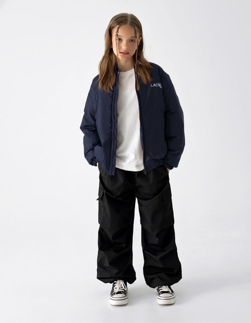 Unisex Çocuk Lacivert Bomber Mont – Fermuarlı, Cepli, Rahat Kesim