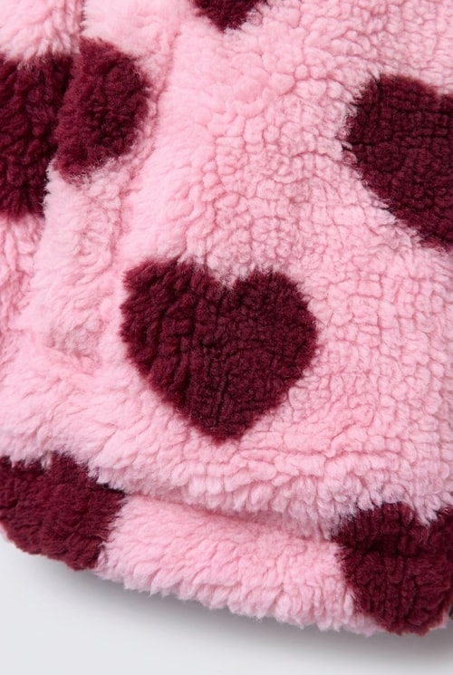 Kız Çocuk Kalp Desenli Pembe Peluş Ceket