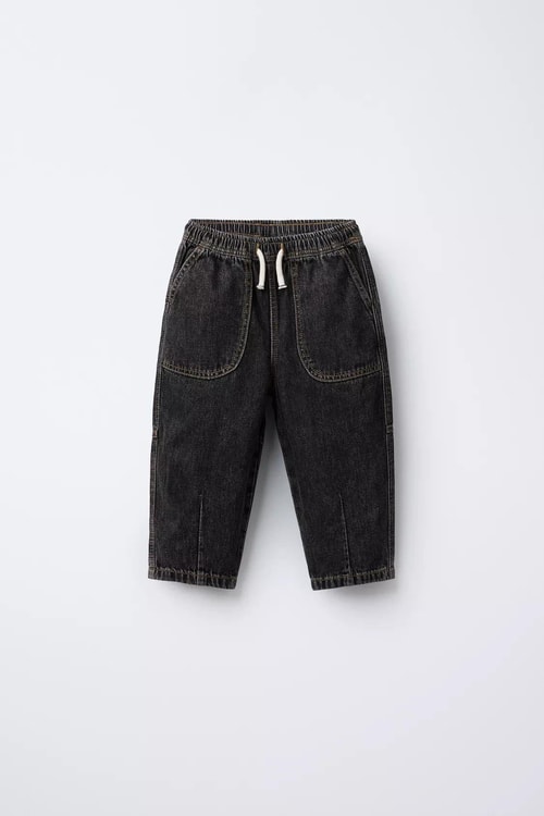 Erkek Çocuk Pamuklu Siyah Denim Jogger Pantolon – Büyük Cepli, Lastik Belli
