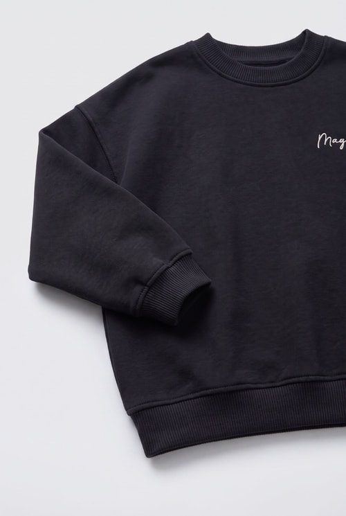 Çocuk Siyah Basic Sweatshirt ve Eşofman Altı Takımı