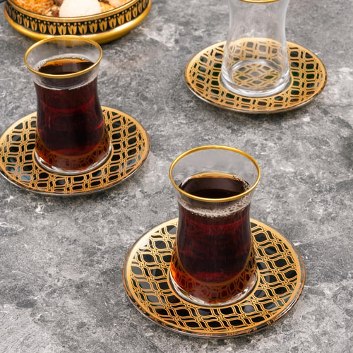 Kilim Desenli Cam 12 Parça Çay Takımı Seti