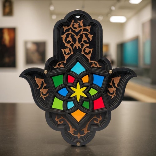 Fatma Ananın Eli Dekoratif Ahşap Obje Vitray Renkli