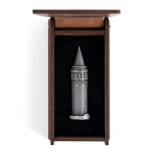 Galata Kulesi Mini Metal Obje Antik Gümüş