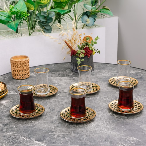 Kilim Desenli Cam 12 Parça Çay Takımı Seti