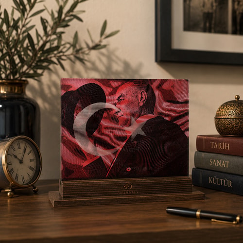 Atatürk ve Ay Yıldız 3 Boyutlu Dekoratif Cam Obje