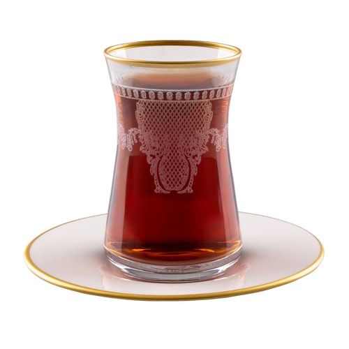 Dantel Desenli Porselen Tabaklı 6lı Çay Takımı