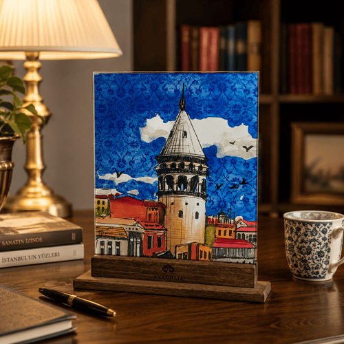 Galata Kulesi ve Gökyüzü Büyük Boy Dekoratif Cam Obje
