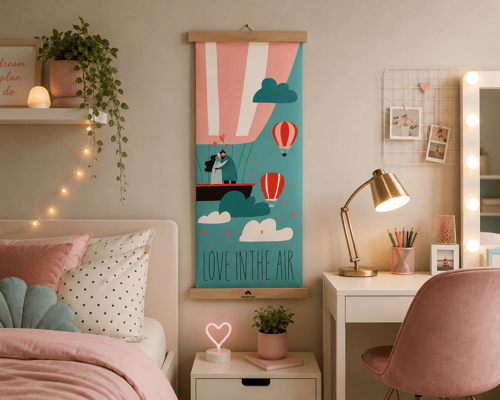 Sevgililer Günü Balon Çıtalı Kanvas Tablo