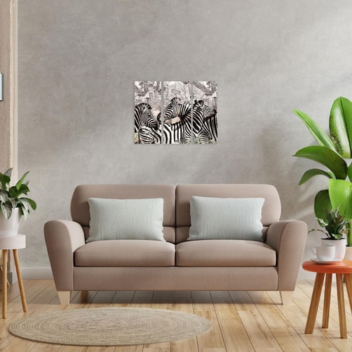 Zebra Desenli Üçlü Ahşap Duvar Panosu