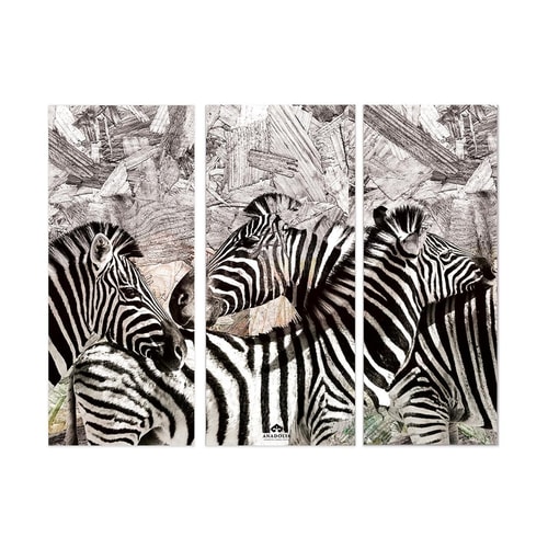 Zebra Desenli Üçlü Ahşap Duvar Panosu