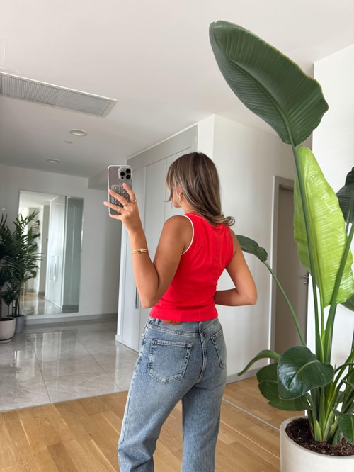  Dilvin Kontrast Fitilli Atlet -Kırmızı