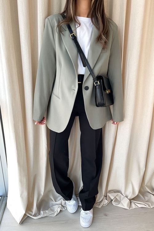 Açık Haki Oversize Blazer Ceket