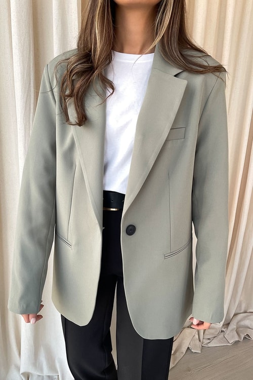 Açık Haki Oversize Blazer Ceket