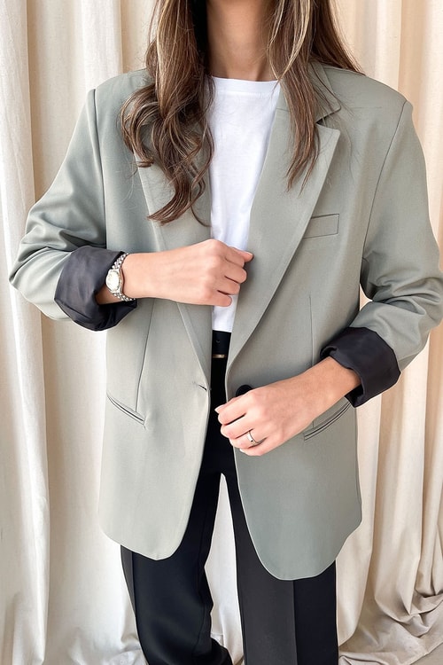 Açık Haki Oversize Blazer Ceket