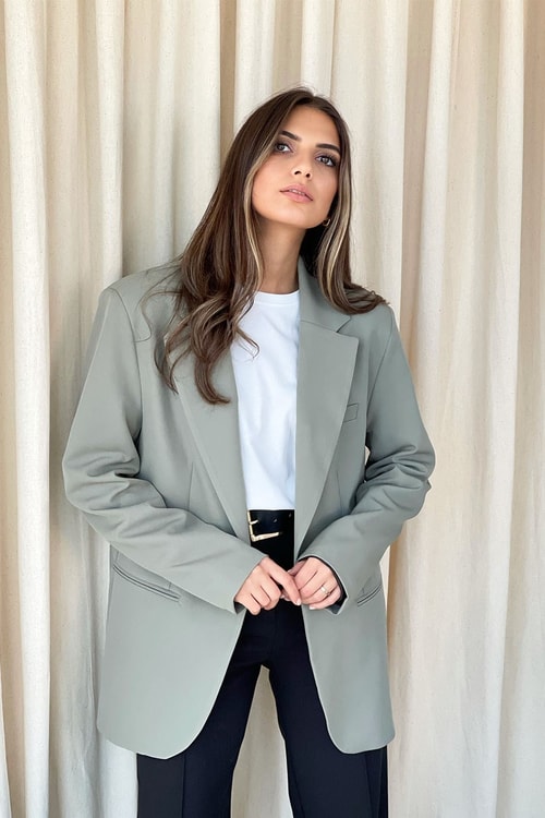 Açık Haki Oversize Blazer Ceket