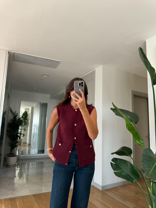 Aldo Gold Düğmeli Yelek Triko-Bordo