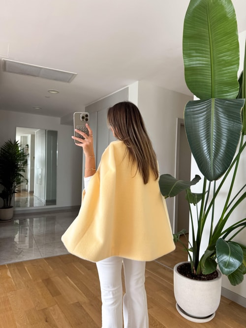 Alpaka Düğmeli Panço - Sarı