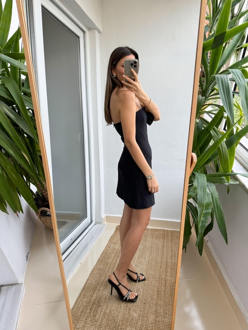 Amor Straplez Mini Elbise -Siyah 