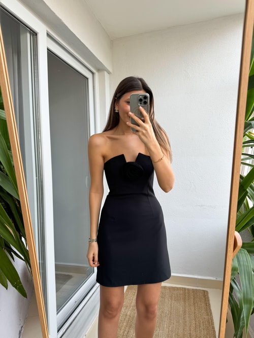 Amor Straplez Mini Elbise -Siyah 