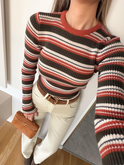 Andre Çizgili Triko -Haki Turuncu