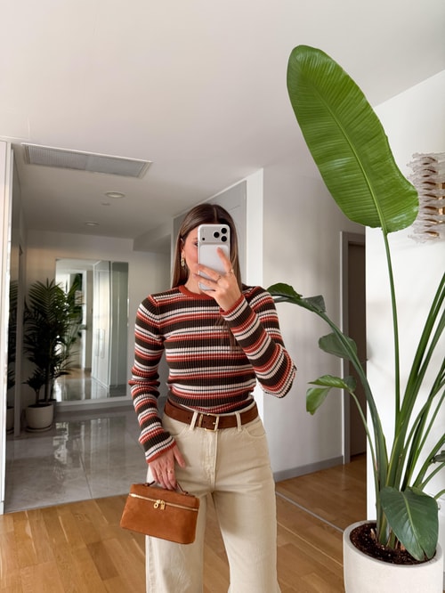 Andre Çizgili Triko -Haki Turuncu