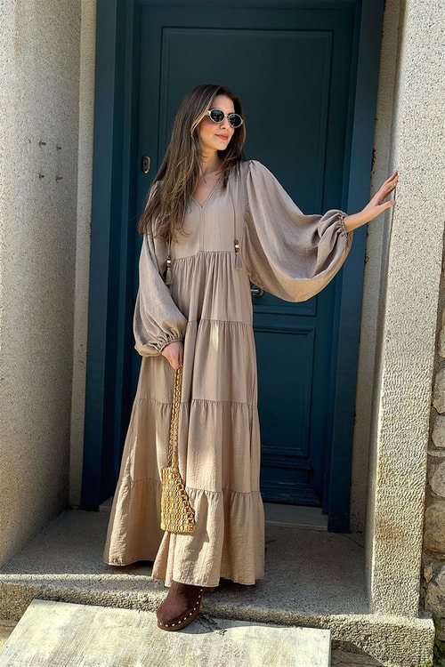 Andre Salaş Maxi Elbise-Camel